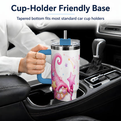 #pl[40oz|Blue] Pink Star Gnome Handled Tumbler, 40oz Stainless Steel for Gnome Fans