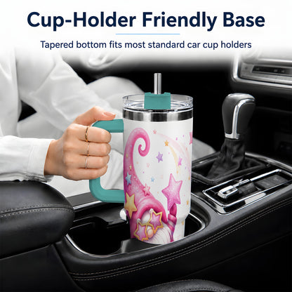 #pl[40oz|Green] Pink Star Gnome Handled Tumbler, 40oz Stainless Steel for Gnome Fans