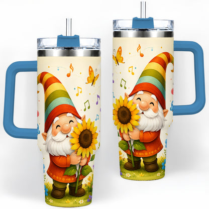 #pl[40oz|Blue] Sunflower Gnome Handled Tumbler, 40oz Stainless Steel for Gnome Fans