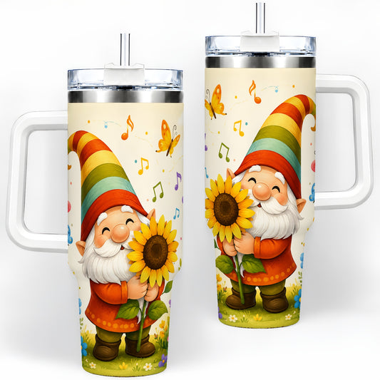 Sunflower Gnome Handled Tumbler, 40oz Stainless Steel for Gnome Fans