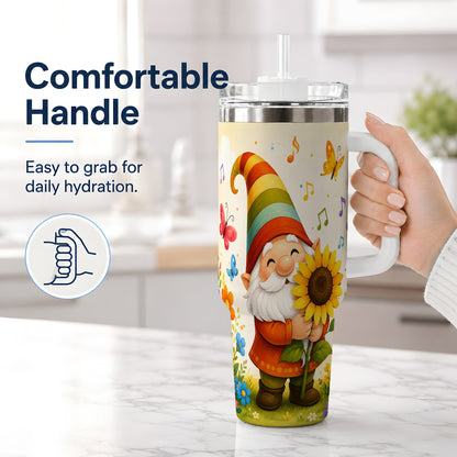 #pl[40oz|White] Sunflower Gnome Handled Tumbler, 40oz Stainless Steel for Gnome Fans