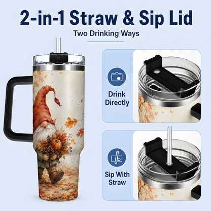 #pl[40oz|Black] Autumn Gnome Handled Tumbler, 40oz Stainless Steel for Gnome Fans