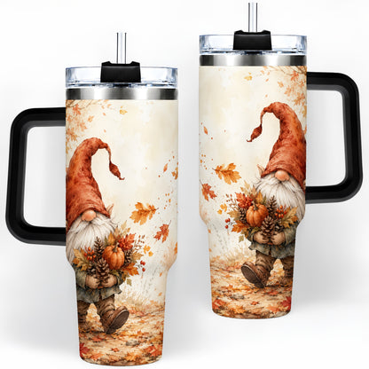 #pl[40oz|Black] Autumn Gnome Handled Tumbler, 40oz Stainless Steel for Gnome Fans