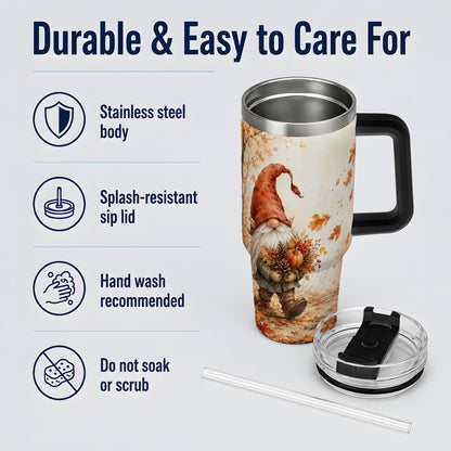 #pl[40oz|Black] Autumn Gnome Handled Tumbler, 40oz Stainless Steel for Gnome Fans