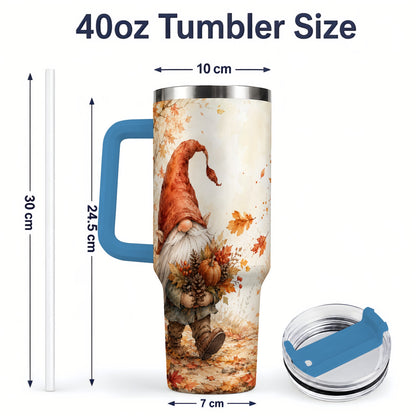 #pl[40oz|Blue] Autumn Gnome Handled Tumbler, 40oz Stainless Steel for Gnome Fans
