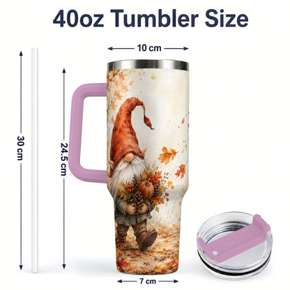 #pl[40oz|Pink] Autumn Gnome Handled Tumbler, 40oz Stainless Steel for Gnome Fans