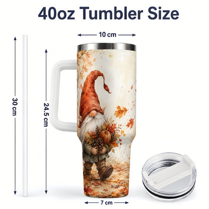 #pl[40oz|White] Autumn Gnome Handled Tumbler, 40oz Stainless Steel for Gnome Fans