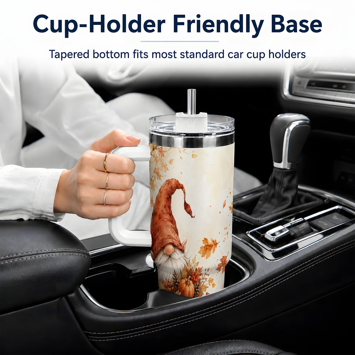#pl[40oz|White] Autumn Gnome Handled Tumbler, 40oz Stainless Steel for Gnome Fans