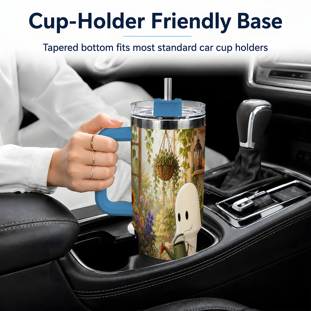 #pl[40oz|Blue] Autumn Ghost Garden 40oz Tumbler, Pumpkin Sunflower Floral Design