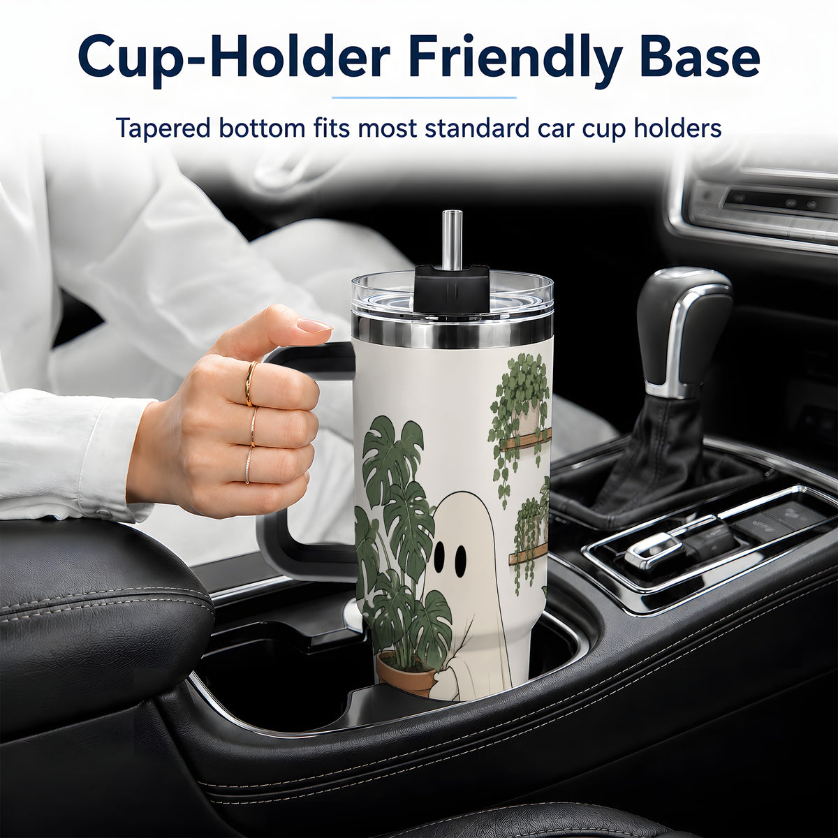 #pl[40oz|Black] Plant Lover Ghost 40oz Tumbler, Monstera Houseplant Garden Design