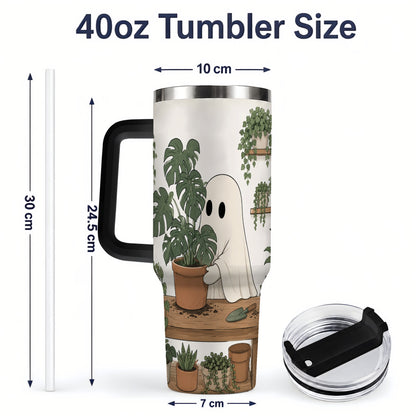 #pl[40oz|Black] Plant Lover Ghost 40oz Tumbler, Monstera Houseplant Garden Design
