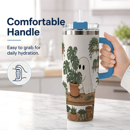 #pl[40oz|Blue] Plant Lover Ghost 40oz Tumbler, Monstera Houseplant Garden Design