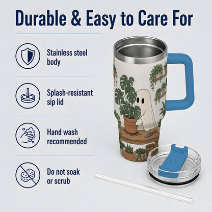 #pl[40oz|Blue] Plant Lover Ghost 40oz Tumbler, Monstera Houseplant Garden Design
