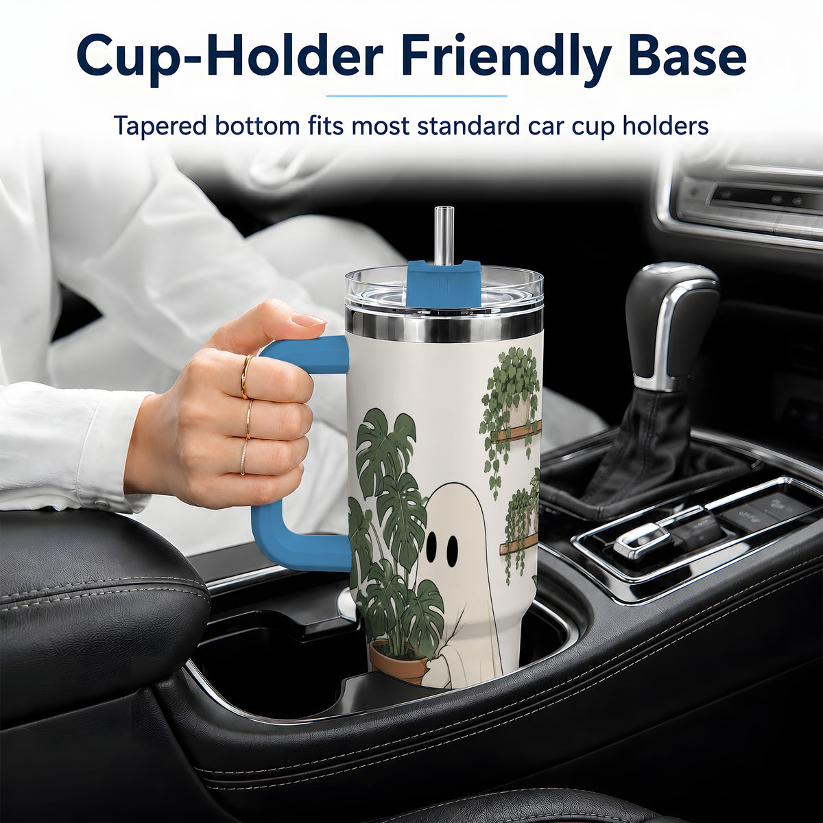 #pl[40oz|Blue] Plant Lover Ghost 40oz Tumbler, Monstera Houseplant Garden Design