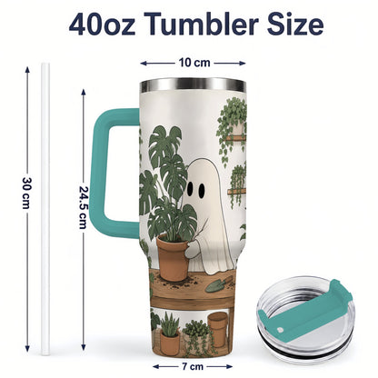 #pl[40oz|Green] Plant Lover Ghost 40oz Tumbler, Monstera Houseplant Garden Design