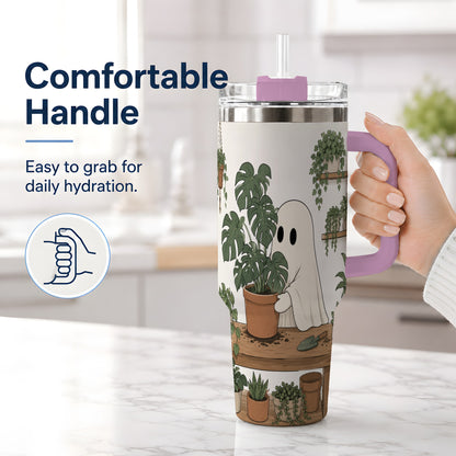 #pl[40oz|Pink] Plant Lover Ghost 40oz Tumbler, Monstera Houseplant Garden Design