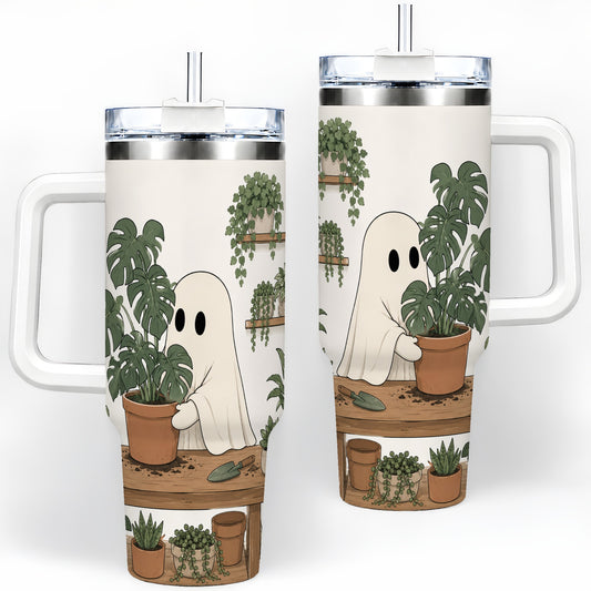 Plant Lover Ghost 40oz Tumbler, Monstera Houseplant Garden Design