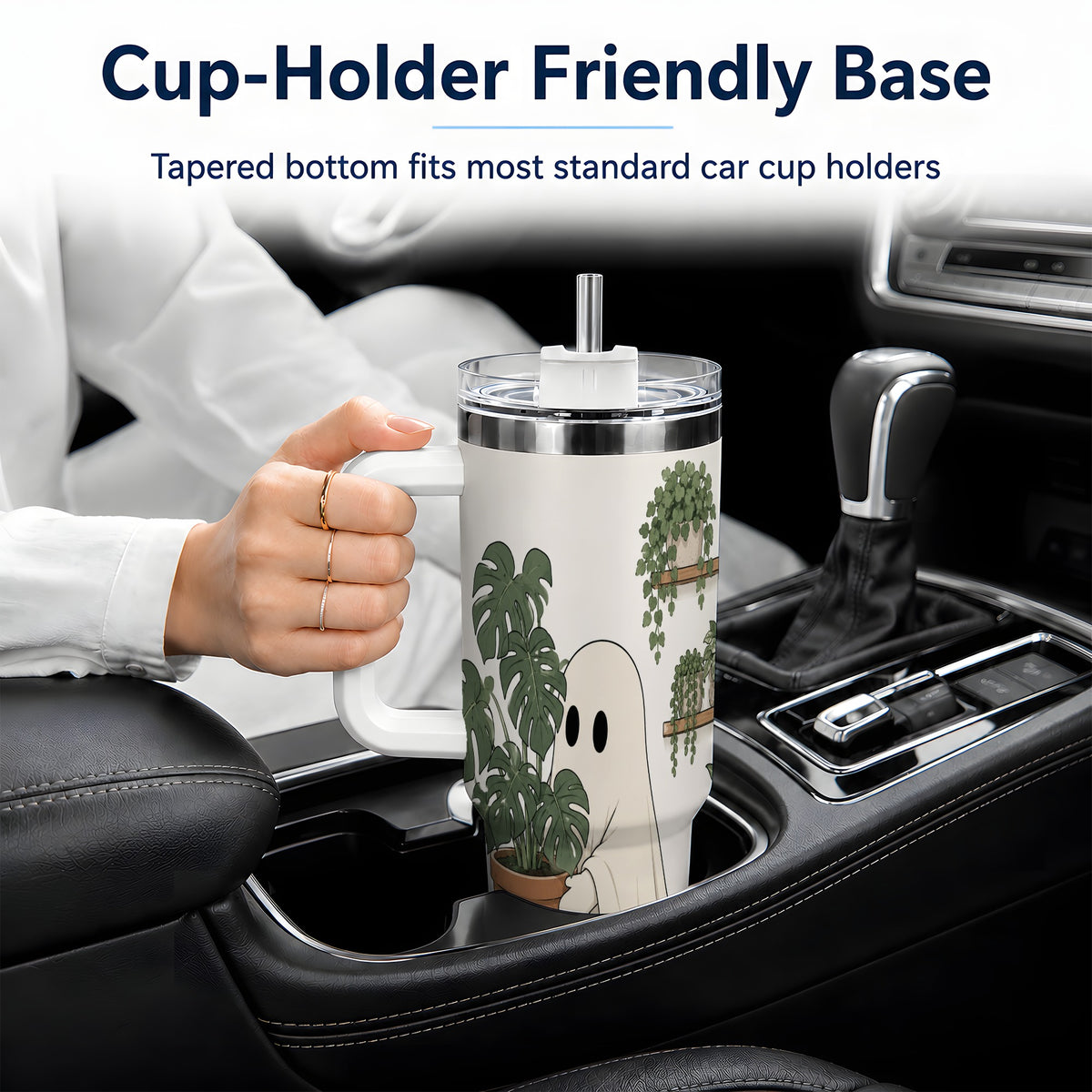 #pl[40oz|White] Plant Lover Ghost 40oz Tumbler, Monstera Houseplant Garden Design