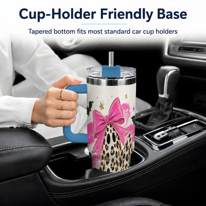 #pl[40oz|Blue] Leopard Print Ghost Bow 40oz Tumbler, Pink Bat Star Halloween Art