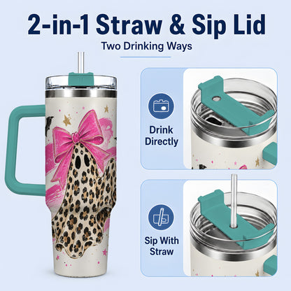 #pl[40oz|Green] Leopard Print Ghost Bow 40oz Tumbler, Pink Bat Star Halloween Art