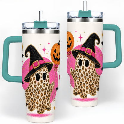 #pl[40oz|Green] Leopard Witch Ghost 40oz Tumbler, Pumpkin Balloon Halloween Artwork
