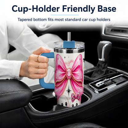 #pl[40oz|Blue] Pink Bow Ghost Duo 40oz Tumbler, Stainless Steel Halloween Drinkware