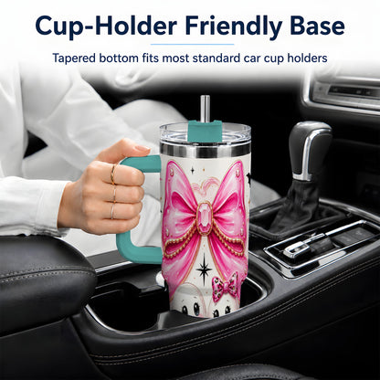 #pl[40oz|Green] Pink Bow Ghost Duo 40oz Tumbler, Stainless Steel Halloween Drinkware