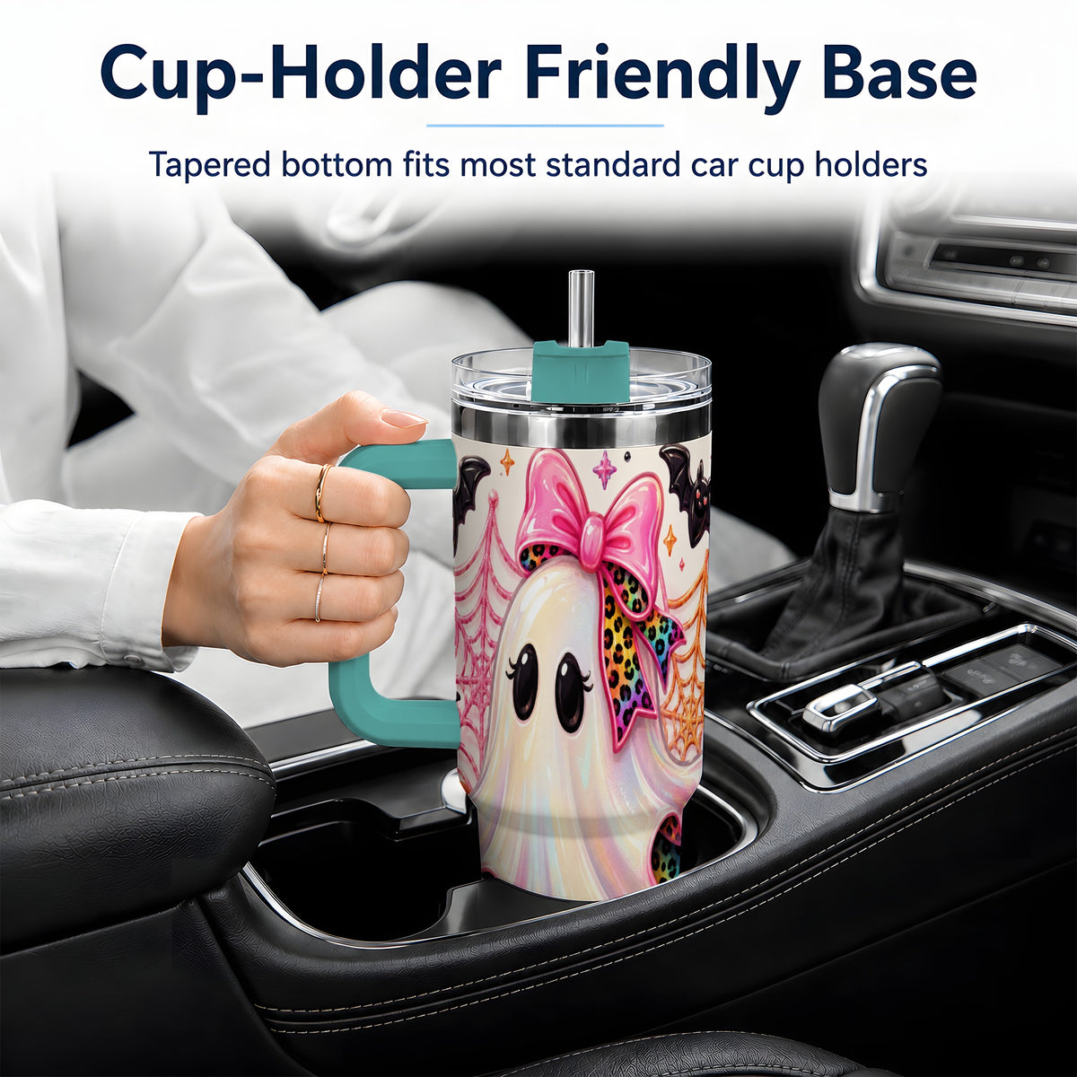 #pl[40oz|Green] Leopard Ghost Pink Bow 40oz Tumbler, Stainless Steel Halloween Drinkware