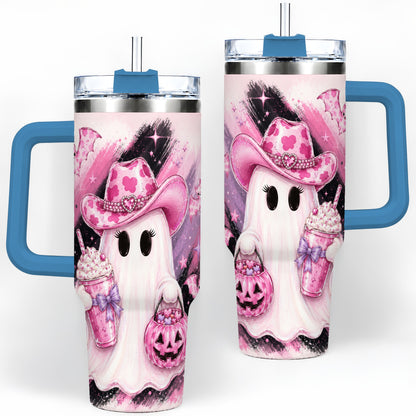 #pl[40oz|Blue] Cowgirl Ghost Pink Bat 40oz Tumbler, Stainless Steel Halloween Drinkware
