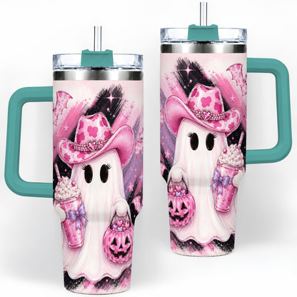#pl[40oz|Green] Cowgirl Ghost Pink Bat 40oz Tumbler, Stainless Steel Halloween Drinkware