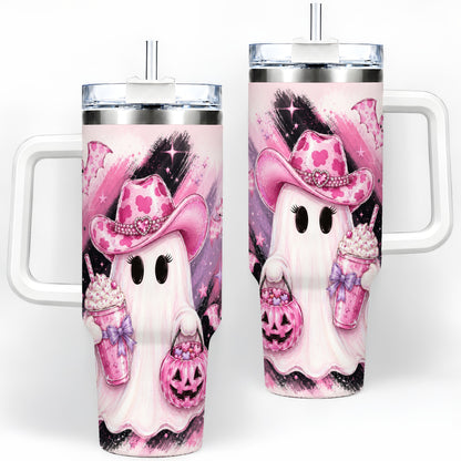 Cowgirl Ghost Pink Bat 40oz Tumbler, Stainless Steel Halloween Drinkware
