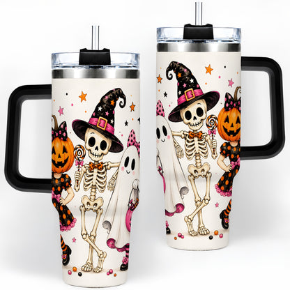 #pl[40oz|Black] Skeleton Pumpkin Ghost 40oz Tumbler, Stainless Steel Halloween Drinkware
