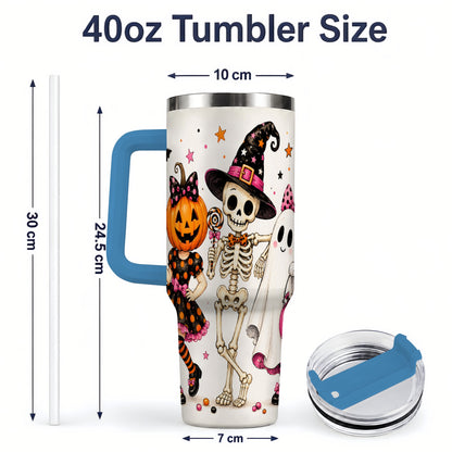 #pl[40oz|Blue] Skeleton Pumpkin Ghost 40oz Tumbler, Stainless Steel Halloween Drinkware