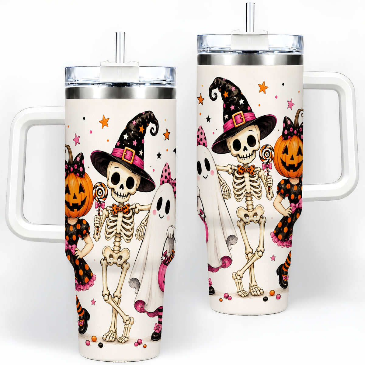 Skeleton Pumpkin Ghost 40oz Tumbler, Stainless Steel Halloween Drinkware