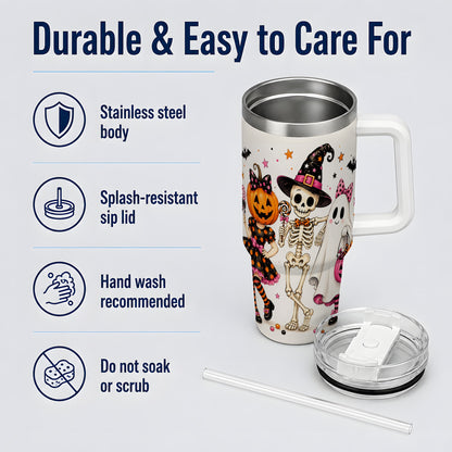 #pl[40oz|White] Skeleton Pumpkin Ghost 40oz Tumbler, Stainless Steel Halloween Drinkware