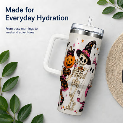 #pl[40oz|White] Skeleton Pumpkin Ghost 40oz Tumbler, Stainless Steel Halloween Drinkware