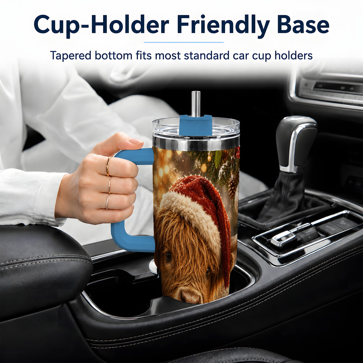 #pl[40oz|Blue] Christmas Highland Cow 40oz Tumbler, Tree Ornament Holiday Artwork