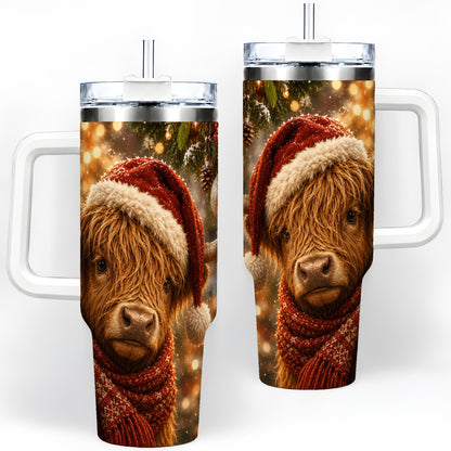Christmas Highland Cow 40oz Tumbler, Tree Ornament Holiday Artwork