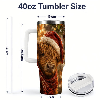 #pl[40oz|White] Christmas Highland Cow 40oz Tumbler, Tree Ornament Holiday Artwork