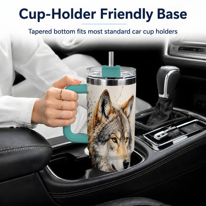 #pl[40oz|Green] Autumn Wolf 40oz Tumbler, Watercolor Wildlife Design for Wolf Lovers