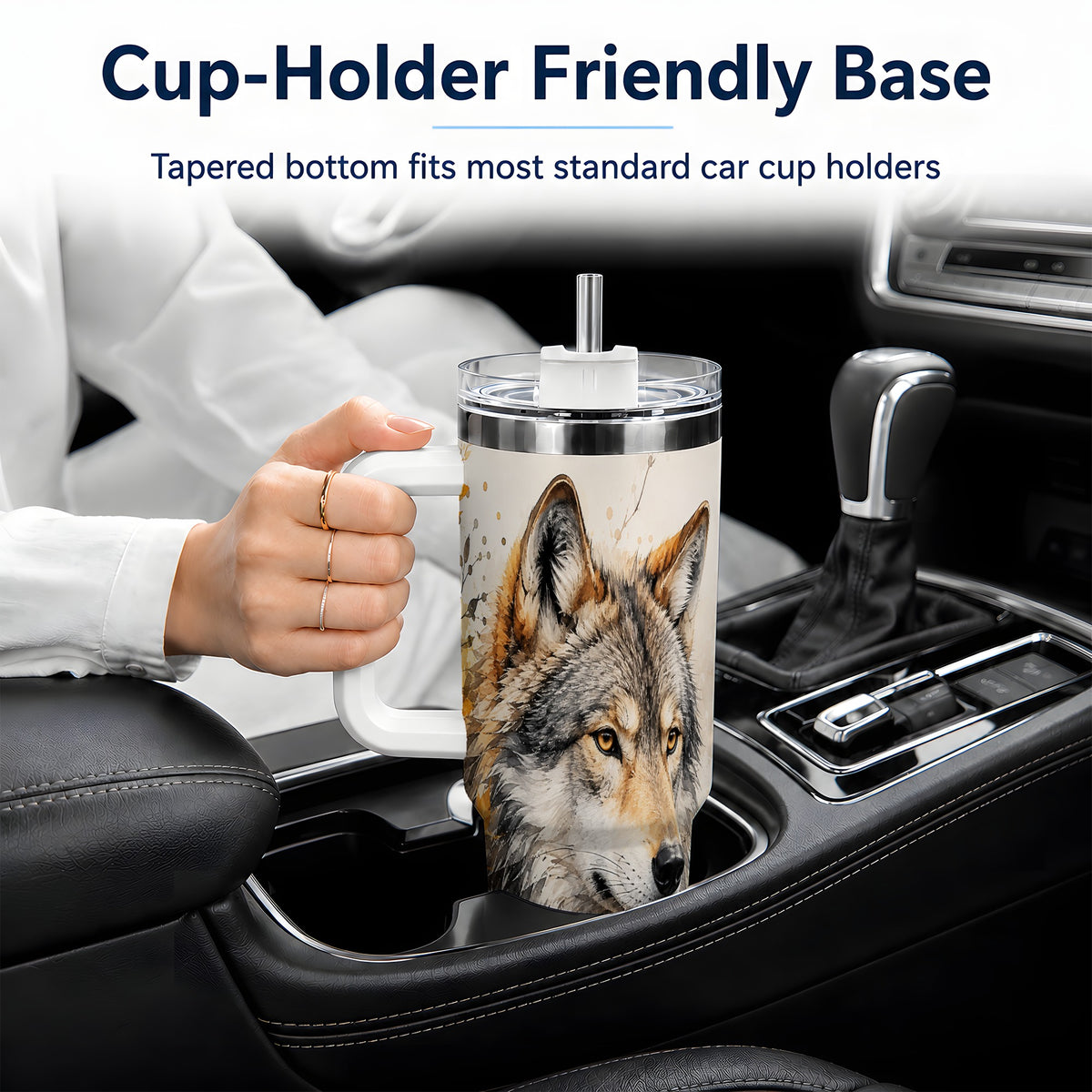 #pl[40oz|White] Autumn Wolf 40oz Tumbler, Watercolor Wildlife Design for Wolf Lovers