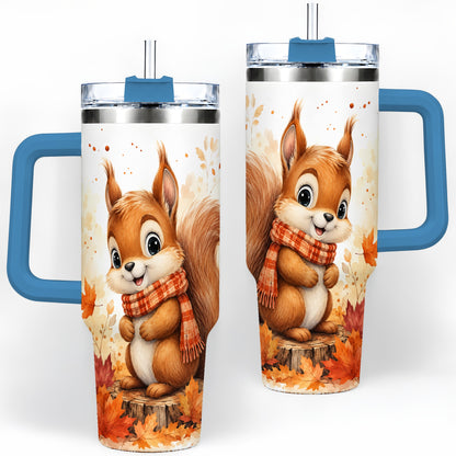 #pl[40oz|Blue] Autumn Squirrel 40oz Tumbler, Cute Fall Watercolor for Squirrel Lovers