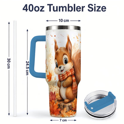 #pl[40oz|Blue] Autumn Squirrel 40oz Tumbler, Cute Fall Watercolor for Squirrel Lovers
