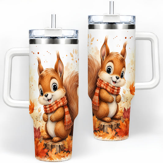 Autumn Squirrel 40oz Tumbler, Cute Fall Watercolor for Squirrel Lovers
