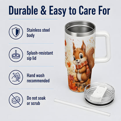 #pl[40oz|White] Autumn Squirrel 40oz Tumbler, Cute Fall Watercolor for Squirrel Lovers