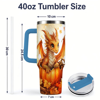 #pl[40oz|Blue] Autumn Dragon 40oz Tumbler, Pumpkin and Fall Leaves Watercolor Art