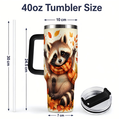 #pl[40oz|Black] Autumn Raccoon 40oz Tumbler, Fall Leaf Animal Artwork for Daily Use
