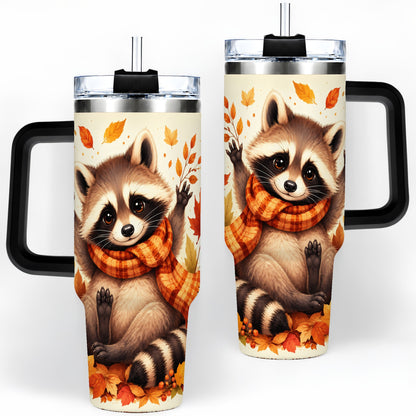 #pl[40oz|Black] Autumn Raccoon 40oz Tumbler, Fall Leaf Animal Artwork for Daily Use