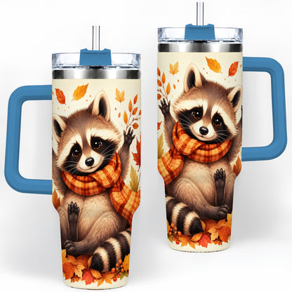 #pl[40oz|Blue] Autumn Raccoon 40oz Tumbler, Fall Leaf Animal Artwork for Daily Use