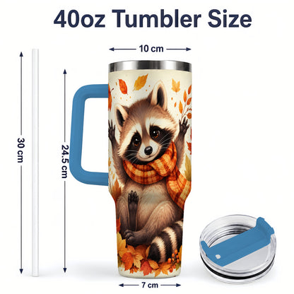 #pl[40oz|Blue] Autumn Raccoon 40oz Tumbler, Fall Leaf Animal Artwork for Daily Use